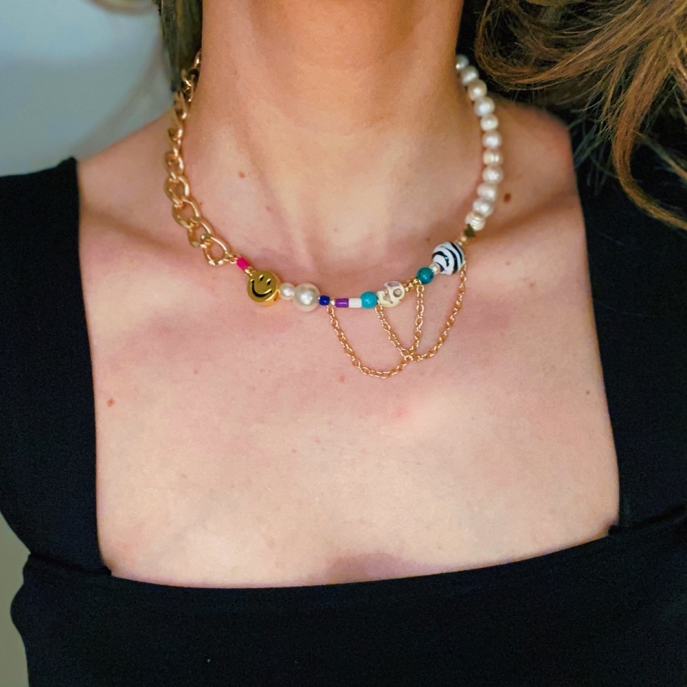 Handmade Multicolor Beaded Pearl Necklace